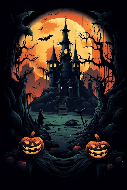 Halloween background devil pumpkins with copy space in vector flat style