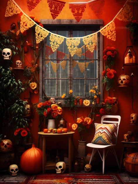 Хэллоуин фон диа-де-лос-муэртос день мертвых череп арт обои дизайн тыква