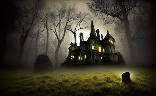 Premium Photo | Halloween background, digital illustration of a victorian  haunted house in a dense spooky forest