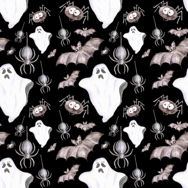 Halloween background Fall watercolor seamless pattern