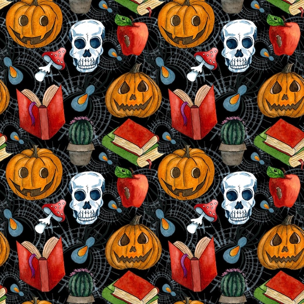 Halloween background Fall watercolor seamless pattern