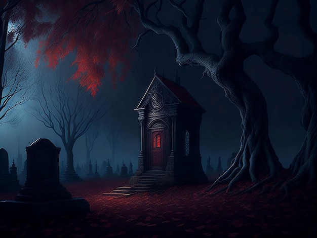 Halloween background from Cemetery and graveyard ai generation