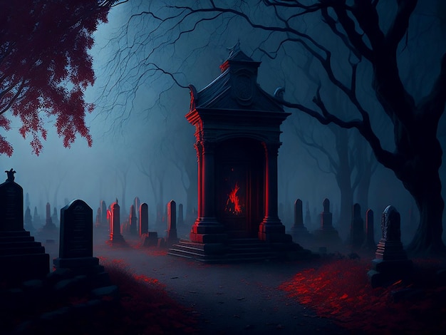 Halloween background from Cemetery and graveyard ai generation