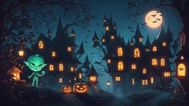 Halloween background halloween night with aliens ai generative