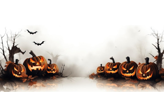 Halloween background halloween pumpkings halloween castle Ai generated high resolution Halloween illustration on white background