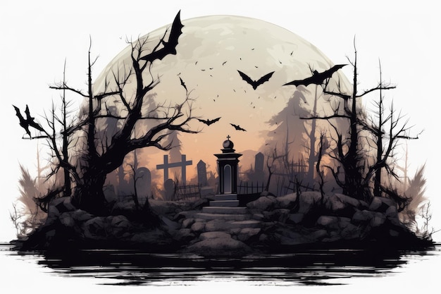 Halloween background Illustration of a graveyard scene and halloween pumpkins