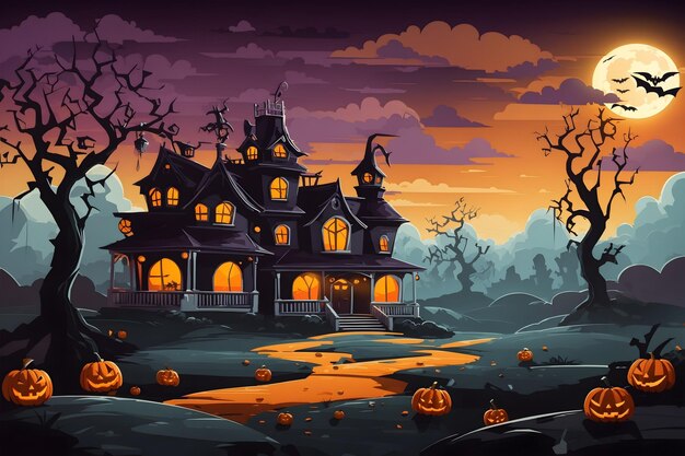 Photo halloween background illustration halloween landscape background halloween background ai generative