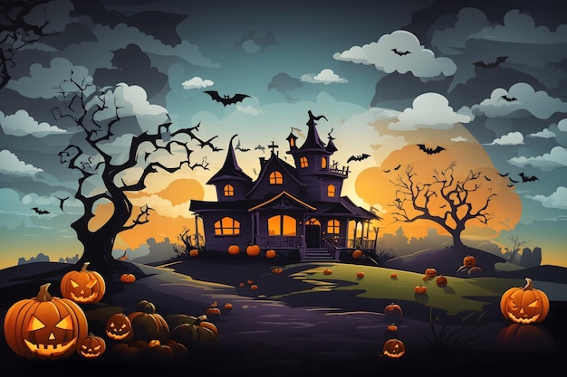 Foto halloween background illustration halloween landscape background halloween background ai generative