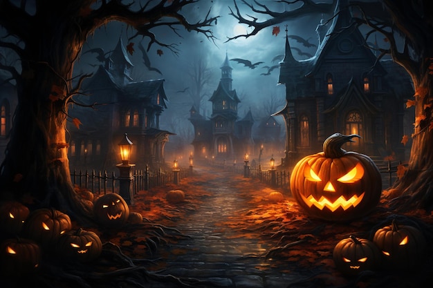 Halloween background pumpkin castle