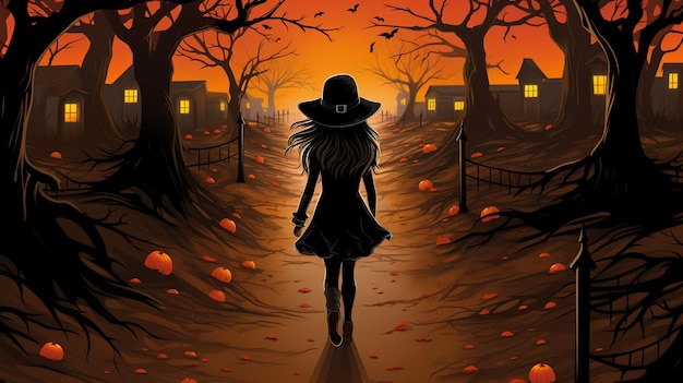 Halloween background pumpkin stunning dark fantasy art world of cartoon ai illustration