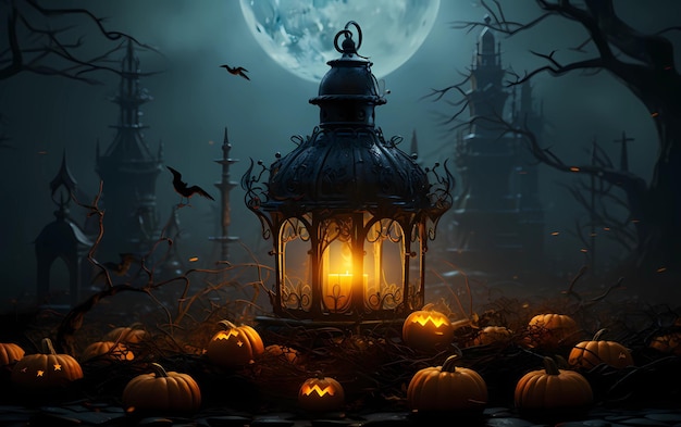 Halloween background pumpkins and candles