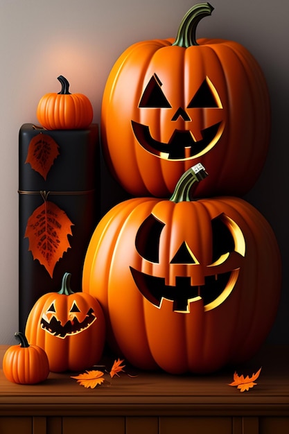 Halloween background of pumpkins and fall leaves