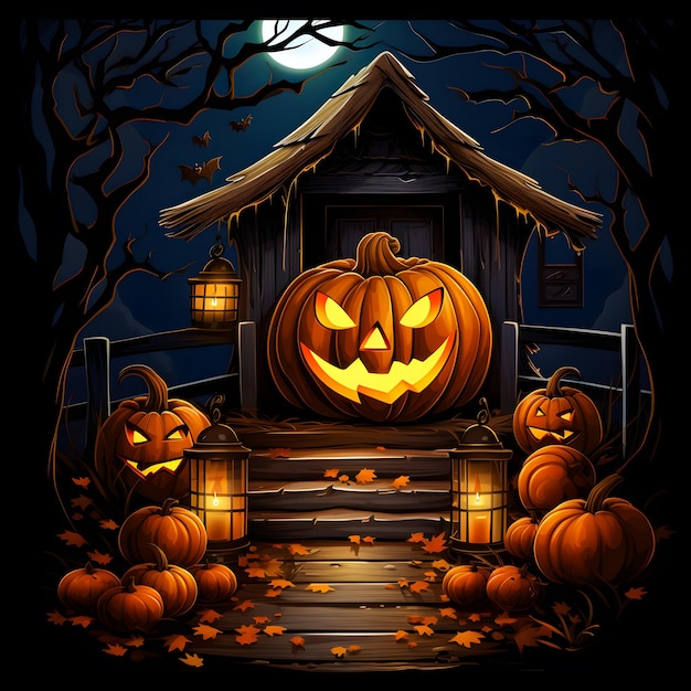 Halloween background pumpkins with hunting house ai generated