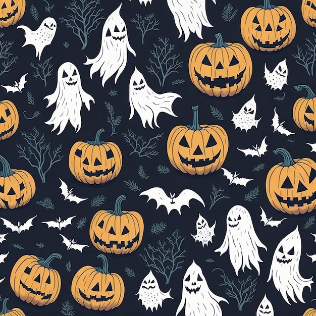 Halloween Background Scary Halloween Pumpkin Ghost and Bat Pattern Background