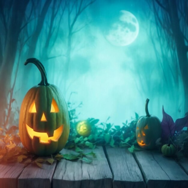 Halloween background spooky pumpkin with moon and dark forest halloween design with copyspace