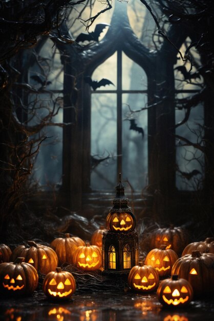 Halloween background spooky scene creepy pumpkins scary backdrop