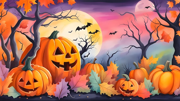 Halloween background in watercolor style