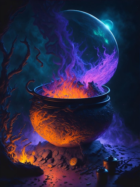 halloween background witch cauldron