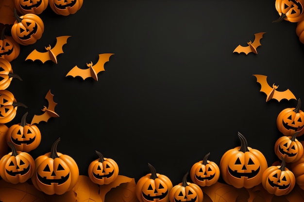 Halloween background with bat and pumpkin decoration corner design