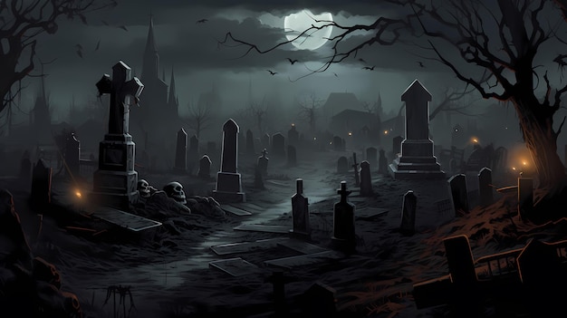 Photo halloween background with bats flying over cemetery