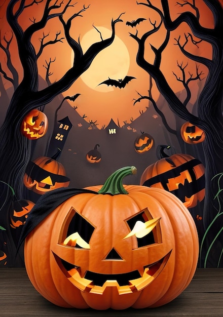 Halloween background with bats and pumpkins Generative AI