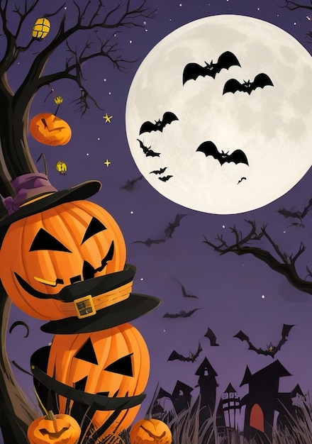 Halloween background with bats and pumpkins generative ai