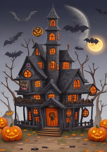 Photo halloween background with bats and pumpkins generative ai