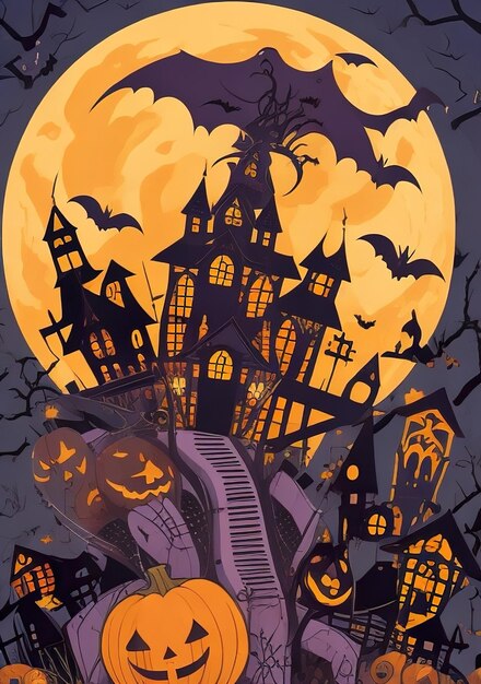 Halloween background with bats and pumpkins generative ai