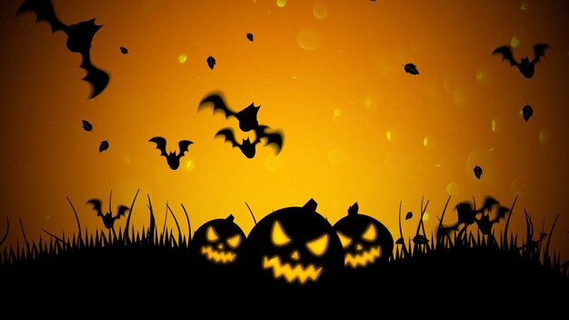 Halloween background with the bats and pumpkins. Happy holiday abstract backdrop. Luxury and elegant style 3D illustration for holiday template