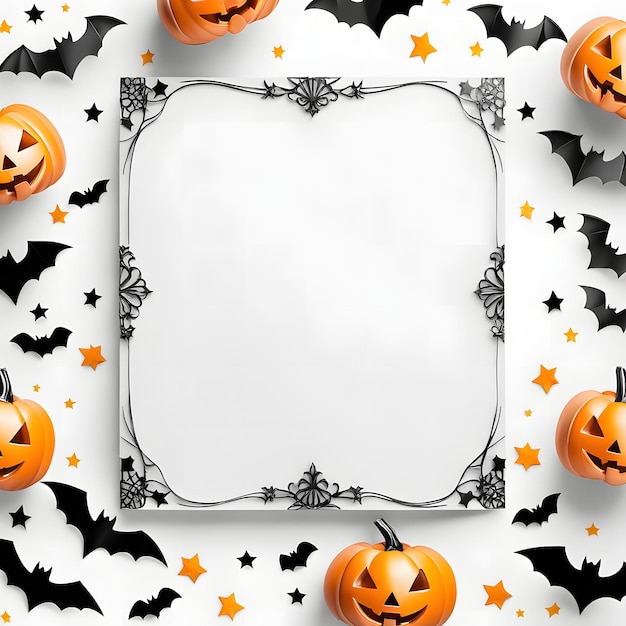 Halloween background with black bats and pumpkins