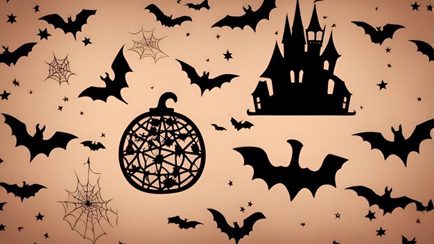 Halloween background with castle bats and spider web vector illustration