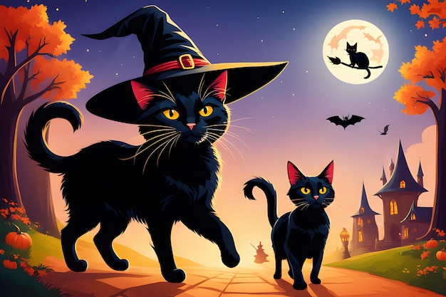 Photo halloween background with cat