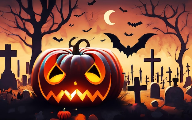 Halloween background with creepy pumpkins for children party Ai generated