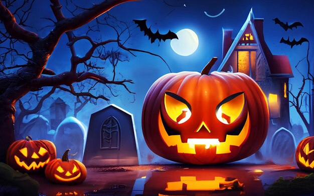 Halloween background with creepy pumpkins for children party Ai generated