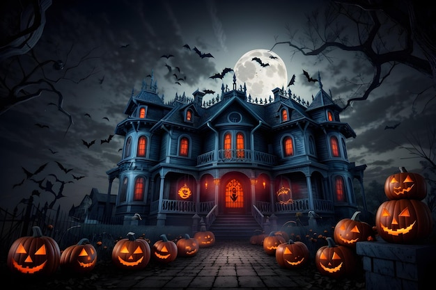 Halloween Background with Creepy Pumpkins