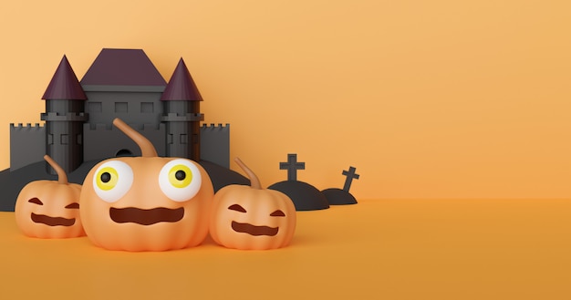 Halloween background with cute pumpkins