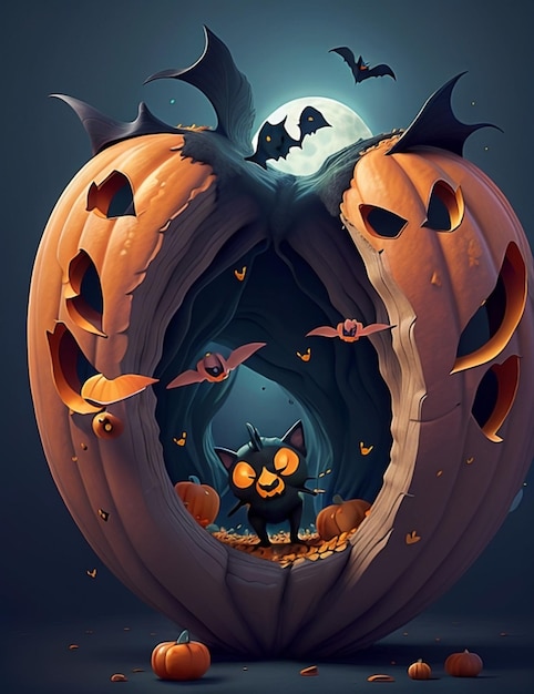 Halloween Background with evil pumpkins