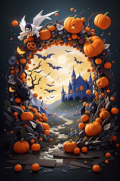 Halloween Background with evil pumpkins