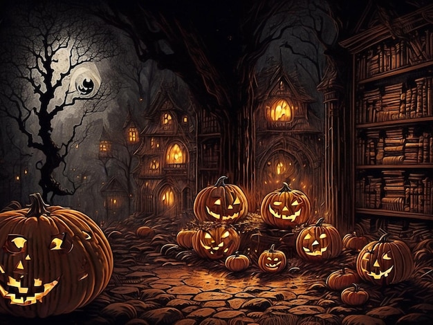 halloween background with evil pumpkins