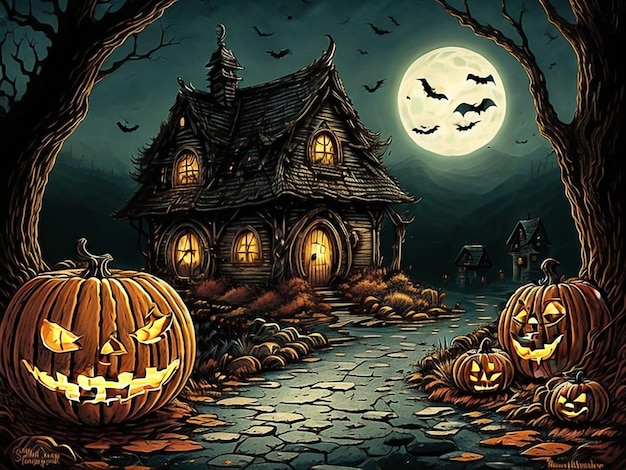 halloween background with evil pumpkins