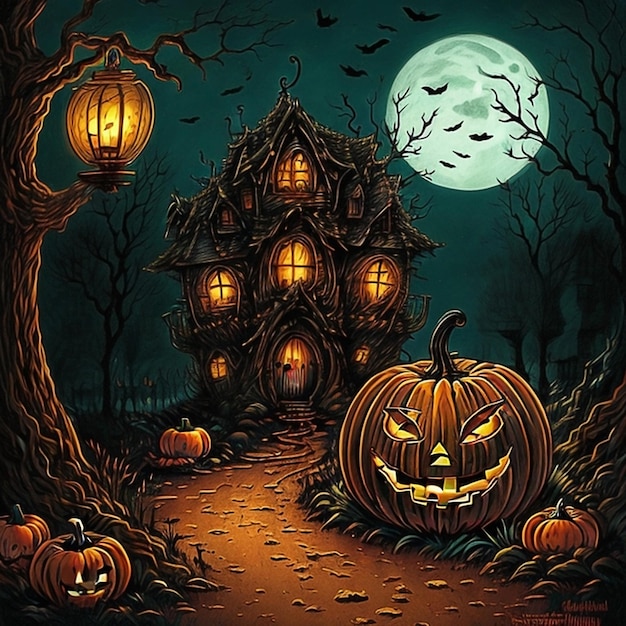halloween background with evil pumpkins