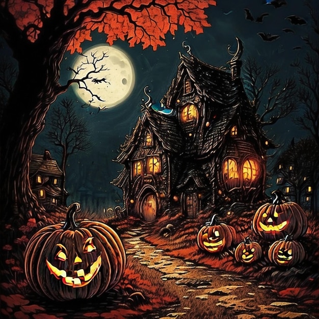 halloween background with evil pumpkins