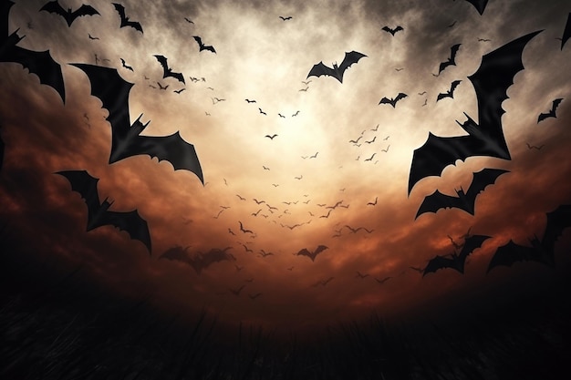 Halloween Background with Frightening Bats