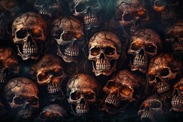 Photo halloween background with frightening skulls