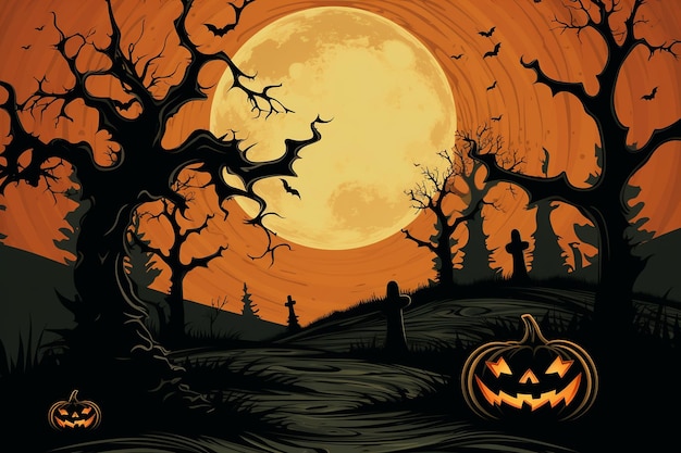 Photo halloween background with frightening trees