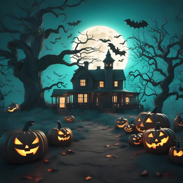 Halloween background with a full moon and pumpkins Ai Generated