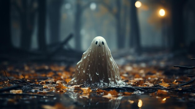 Photo halloween background with ghost ghost forest and fog halloween concept