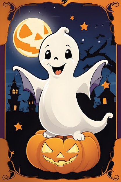 Halloween background with ghost and pumpkin vector illustration
