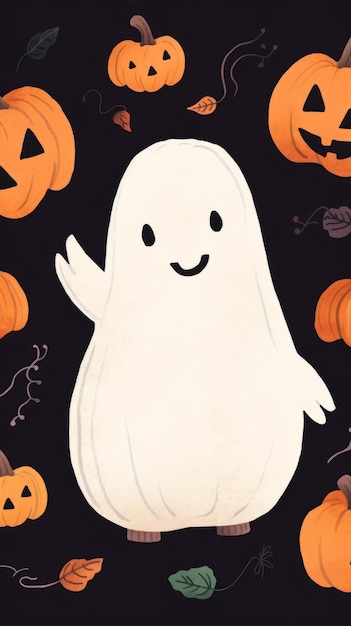 Halloween background with ghost and pumpkins