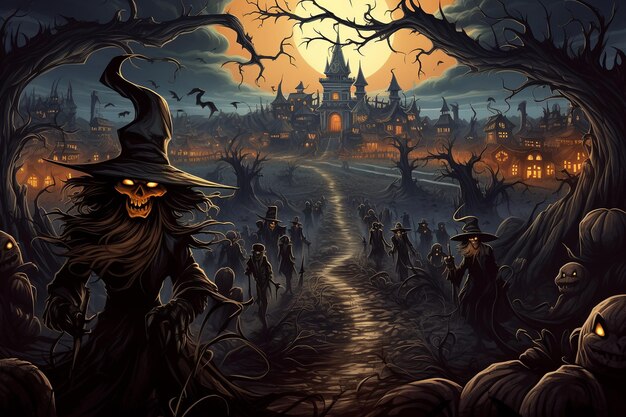 Halloween Background with Ghostly Parade